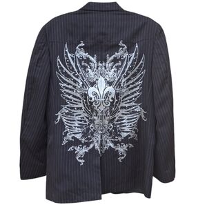 Meztizos Coat Men Sz 36 Embellished Black Pinstripe Polyester Western Jacket